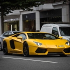 A bright yellow Lamborghini Aventador which can cost around £300,000, was pictured parked up in Mayfair yesterday